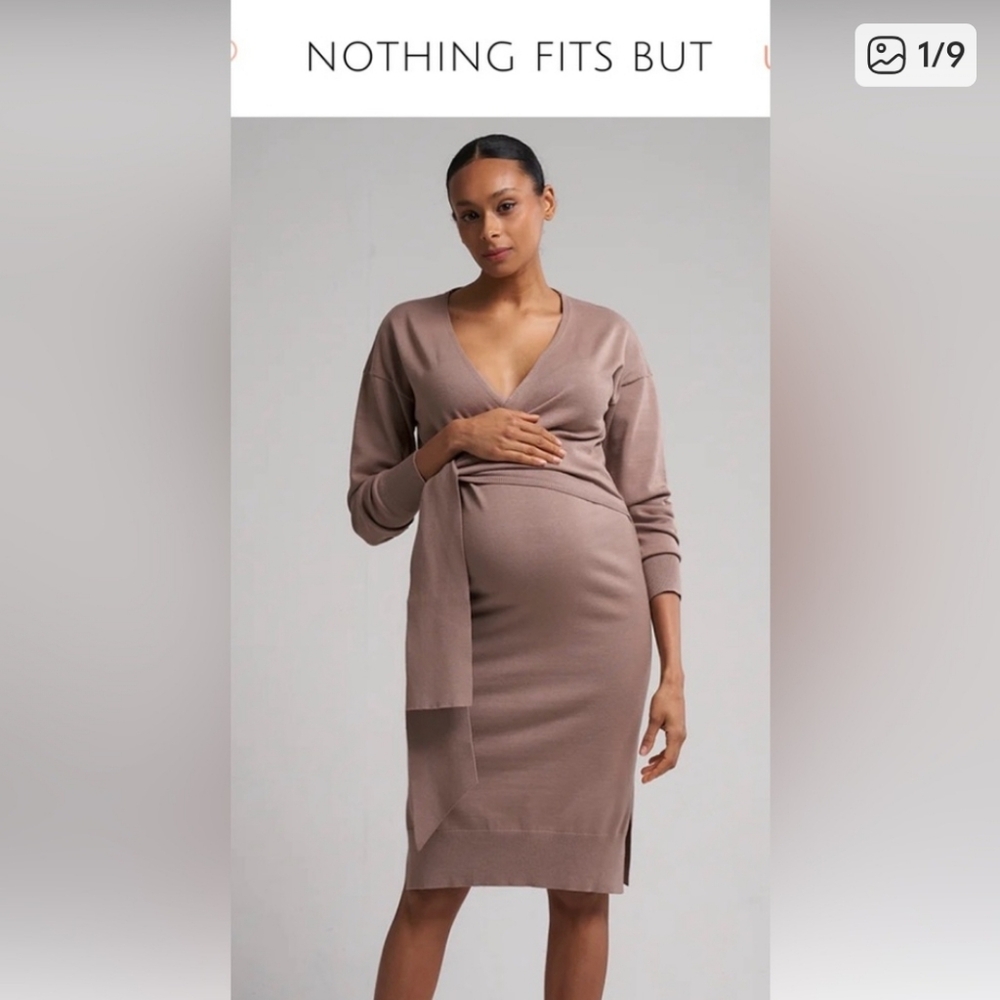 Brown Knit Maternity Dress